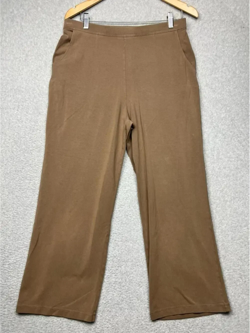 L.L.Bean Womens Brown Wide Leg Crop Pants M Cotton Stretch High-Rise Comfort